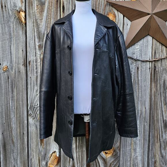 VTG Black Leather Jacket Wilsons Pelle Studio Size L Thinsulate Lining Vintage - Picture 1 of 14